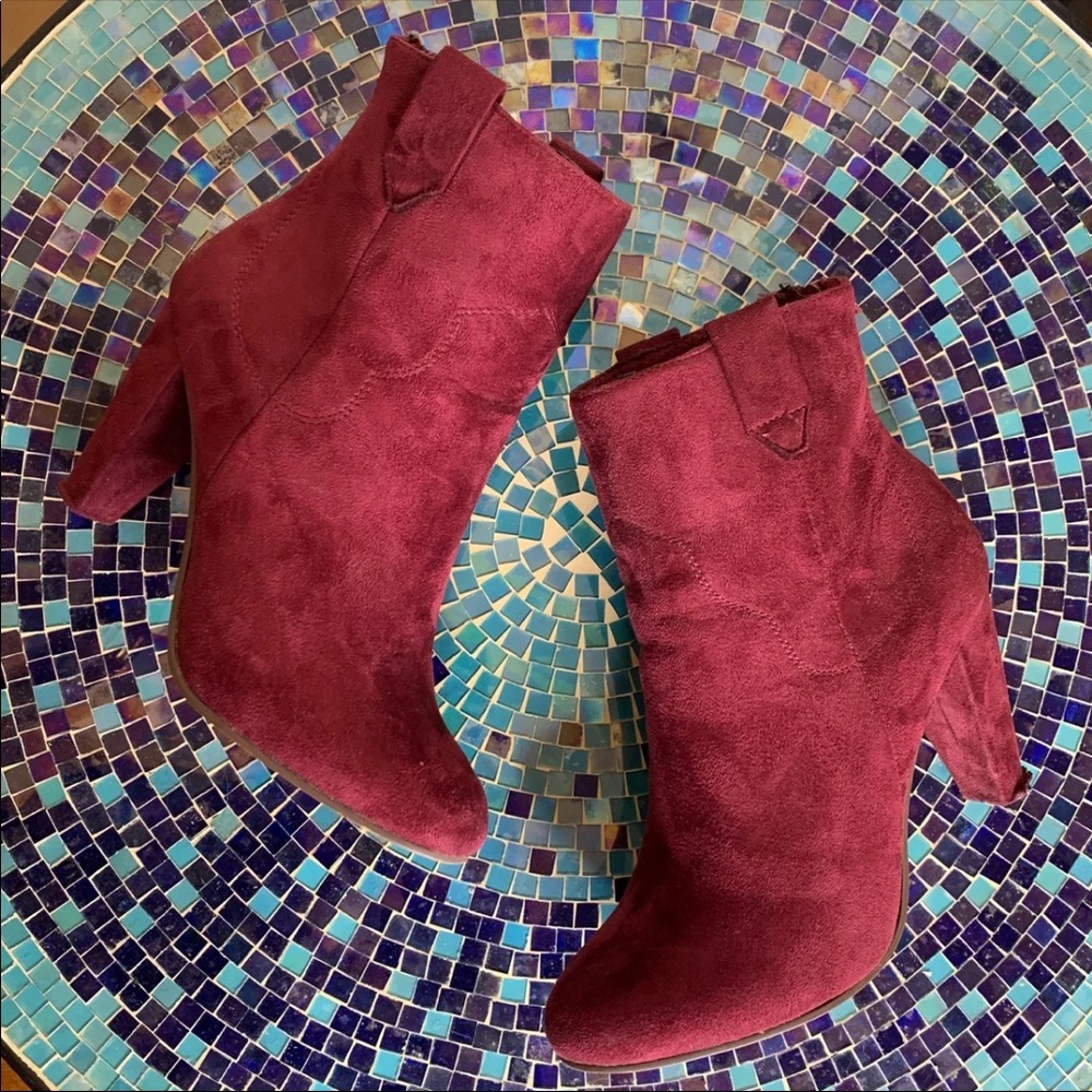 Burgundy Suede Ankle Boots - Picture 1 of 9